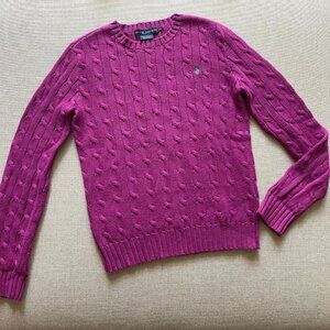 Ralph Lauren Women's or Girl's Fushia Cable-Knit Cotton Crewneck Sweater Size XS